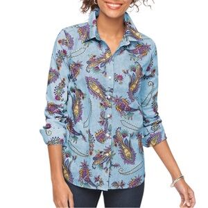 Talbots Blossom Paisley Button Front Shirt Size M